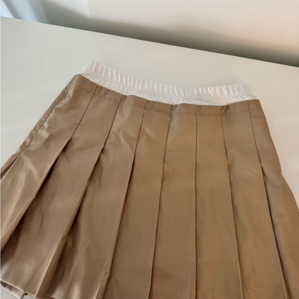 Sandro Tan Skater Mini Skirt with Pleats